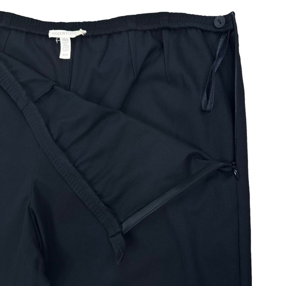 Eileen Fisher Black Pants Sz Medium Relaxed Cropped Leg Organic Cotton Side Zip - Picture 5 of 10